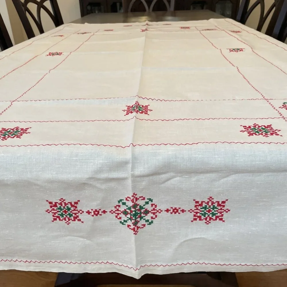 Vintage Handmade Embroidered Tablecloth 66x56